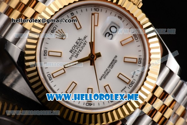 Rolex Datejust II Asia 2813 Automatic Two Tone Case/Bracelet with White Dial and Stick Markers (BP) - Click Image to Close